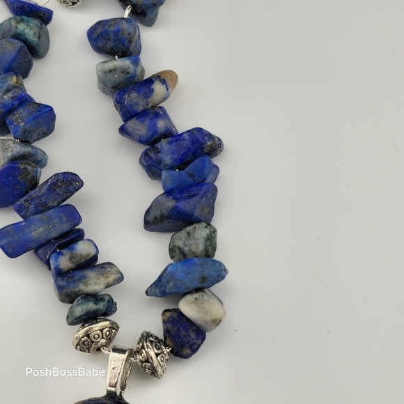 Handmade Lapis Lazuli & Sodalite Necklace 24" Silver Plated Chain Miami Artist - Picture 15 of 16